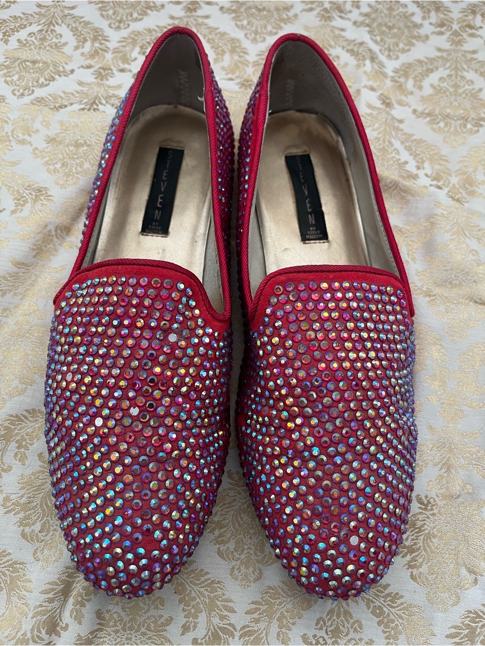 Steven By Steve Madden Red Iridescent Crystal Slip-On Loafers